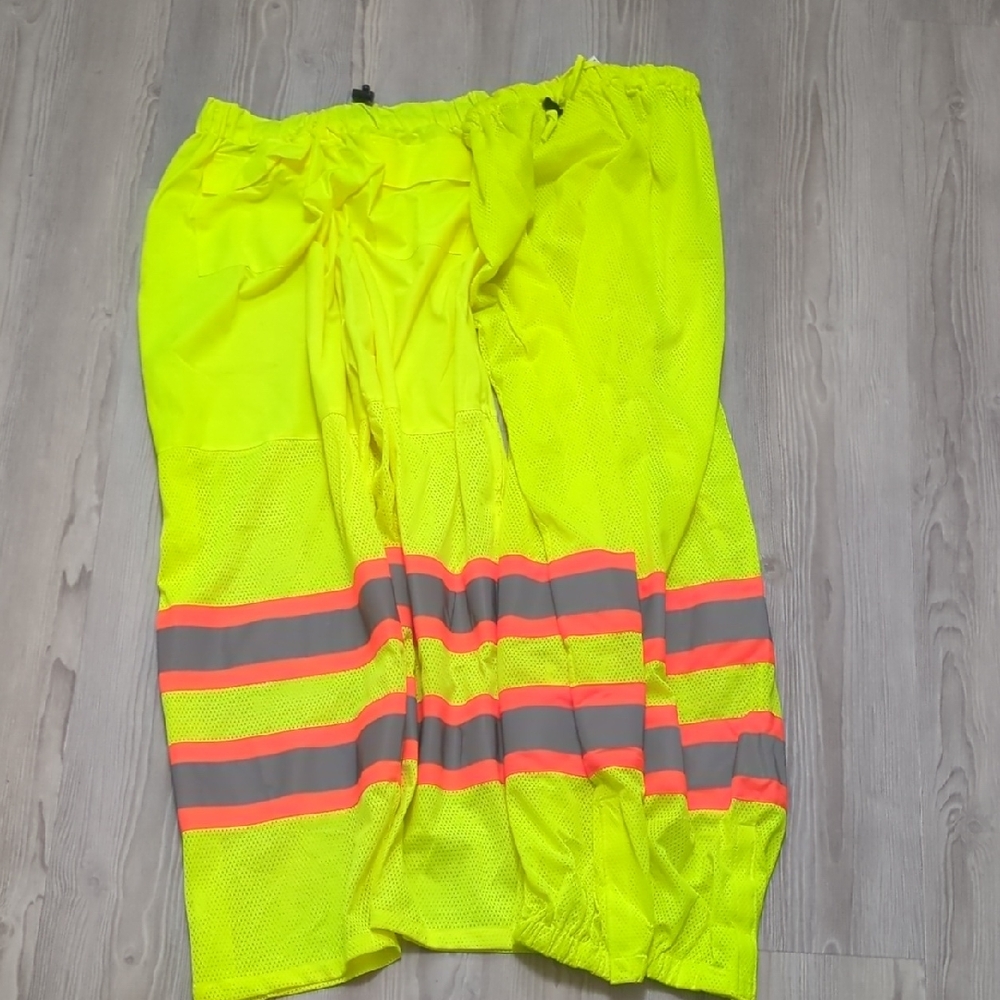 2 Pairs Reflective Pants Class E Level 2 Stretch High Visibility Lime Check Size